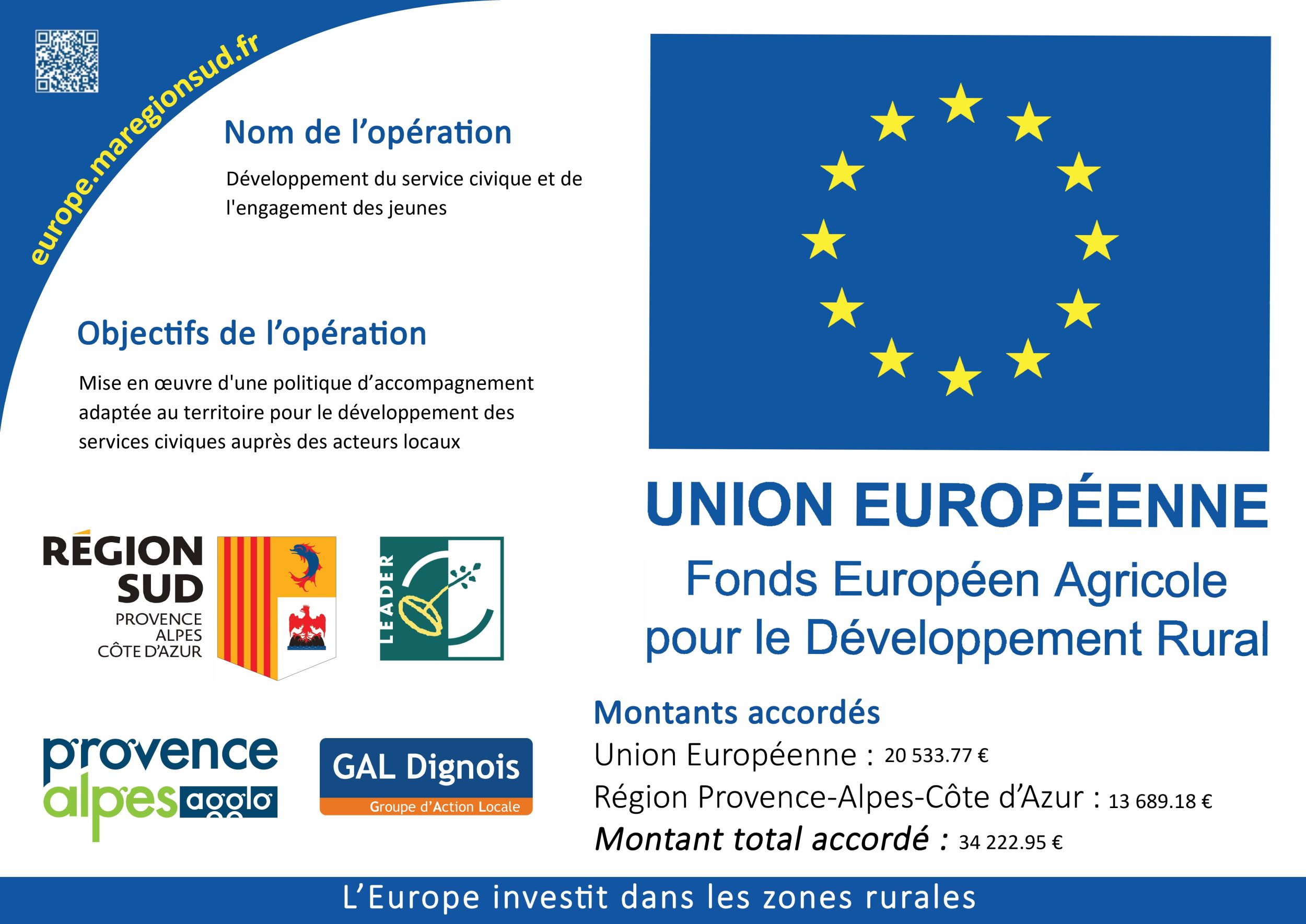 Déploiement du Service Civique dans les Alpes de Haute Provence - Projet financé avec le concours de l’Union européenne avec le Fonds Européen Agricole pour le Développement Rural 